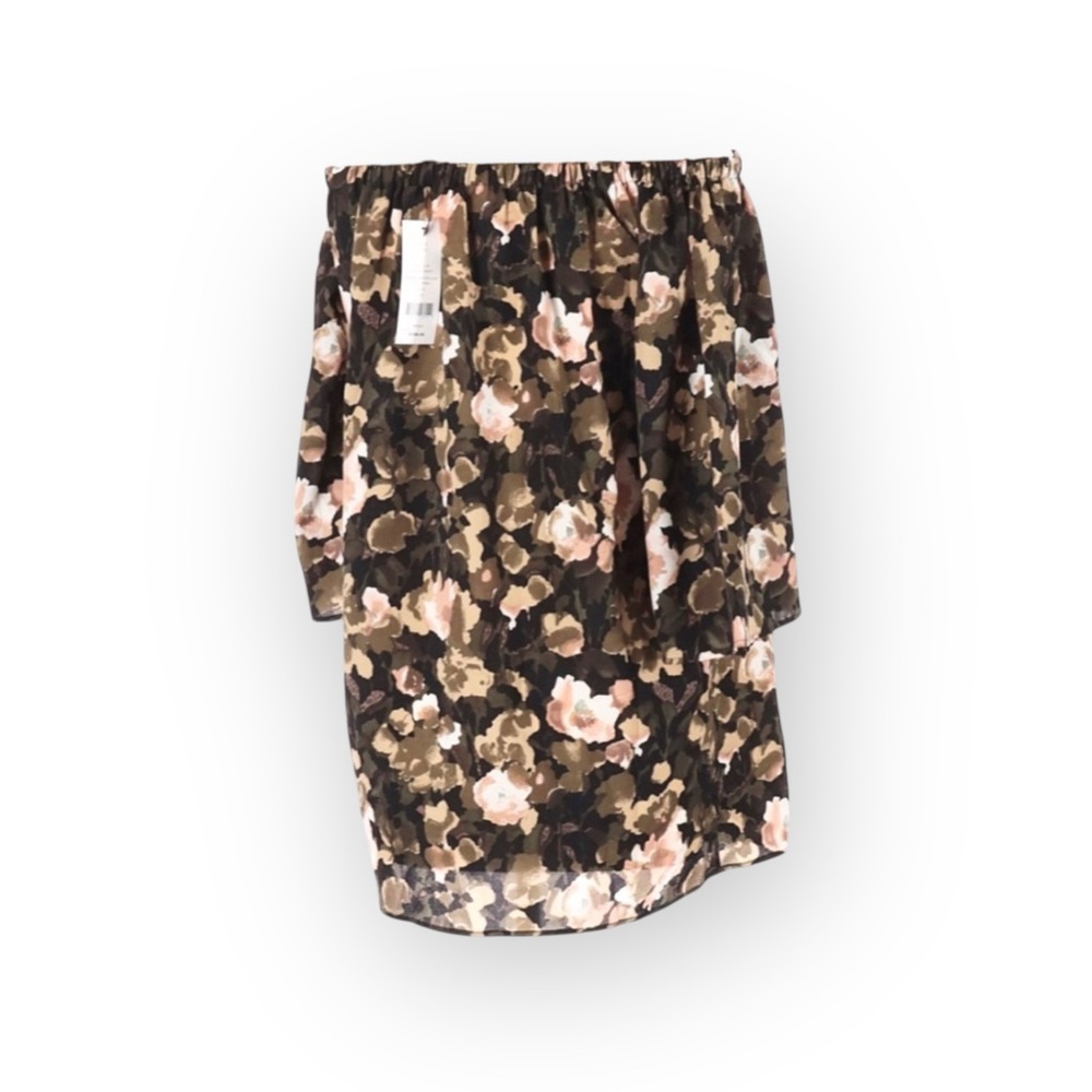 new French Connection 𑁍 Dream Floral Print Off Shoulder Mini Dress 𑁍 Olive 𑁍 XS - Picture 14 of 16